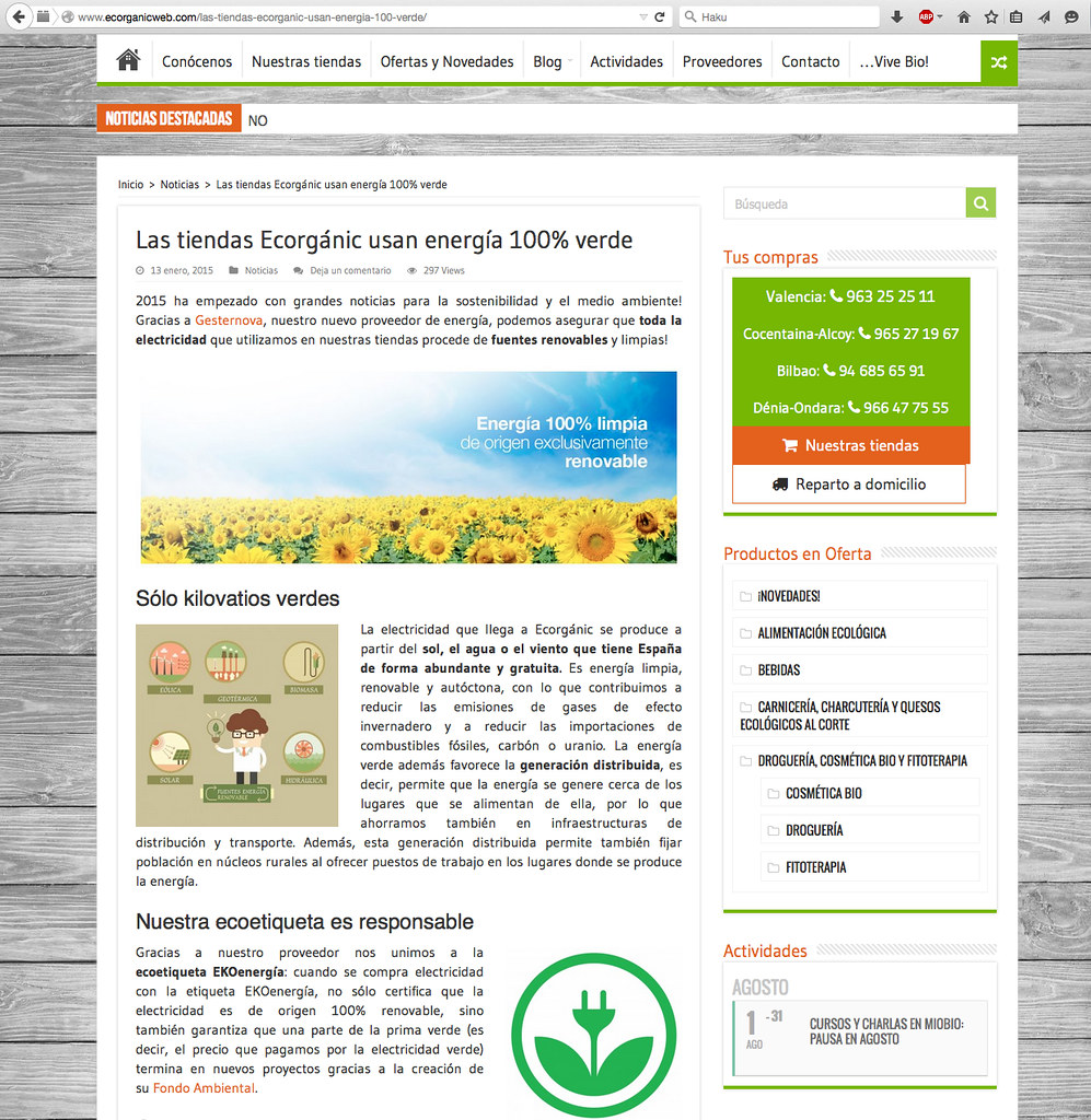 Ecorganic uses EKOenergy, website screenshot